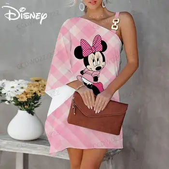 Ena Ramenski Luksuzni Stranka Obleko Mickey Večerne Obleke Disney Diagonalno Ovratnik Minnie Miška Elegantne Ženske Maturantski 2023 Seksi Ovratnik