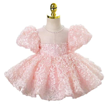 Roza Kolena-Dolžina Malčka Cvet Dekle Obleko za Poroko Rossette Rojstni Princesa Žogo Obleke za 1-14 Otroci