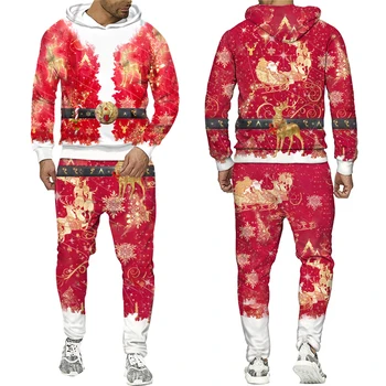 Nova 3D Tiskanje Nekaj Obleke Božični Party Fashion Moški Ženske Trenirke Crewneck Kapuco+hlače Plus Velikost S-7XLHarajuku