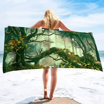 Plaža Brisačo Enchanted Forest Fairy Tale Tema Džungle Bazen Swim Tuš Kopalna Kad Brisače Joga Hitro Suhi Pesek Dokaz, Brisače Ženske, Dekleta