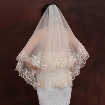 Ding Yaoda šampanjec poroko čipke tančico 1.5 × 1,2 m žensk slog