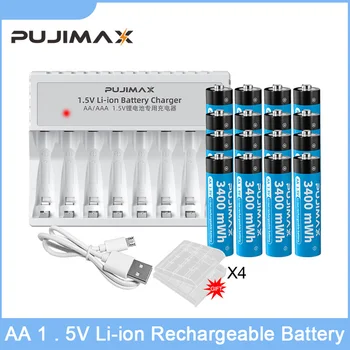 PUJIMAX 1,5 V Baterije AA 3400mWh Li-ionska Baterija Litij-ion Baterije Univerzalni Daljinski upravljalnik Budilka Flashligh