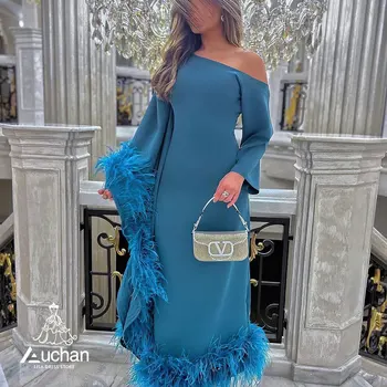 Auchan Lisa Modra Off Ramo Prom Oblačenja Gleženj Dolžina Večerno Obleko Poletje Elegantno Poročno Zabavo Halje Za Ženske 2023