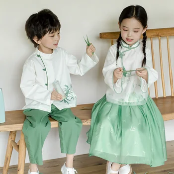 2023 Sladki Stand Ovratnik Ročno Gumbi Tang bo Ustrezala Fantje Dekleta Boljše Tradicionalne Kostume Kitajsko Novo Leto, Oblačila za Otroke