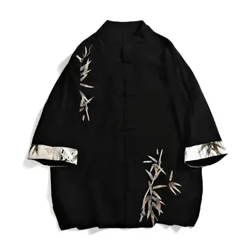 4 Barve Priložnostne Gradient Bamboo Leaf Vezene Pol Rokav Tang Obleko, Bluzo Moških Tradicionalne Kitajske Borilne Veščine Oblačila