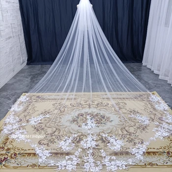 400 cm dolgo visoke kakovosti poročni veil z bleščicami in čipke, poročni dodatki v beli/slonokoščena