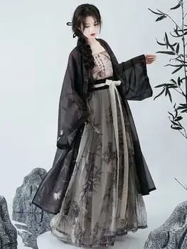 Kitajski Hanfu Obleko Žensk, Starih Pesmi Dinastije Tradicionalne Črne Hanfu Ženski Cosplay Kostum Poletje Black 3pcs Kompleti Za Ženske