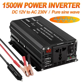 Pure Sine Wave Inverter DC12V, da AC220V 1500W/2200W/2600W/3000W LED Voltmeter Pretvornik Transformator Univerzalno EU Vtičnico Inverter