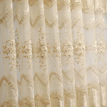 Kremasto beli vrh Evropske luksuzni vezene villa zavese za apartma dnevna soba, spalnica hotel windows Elegantno zavese