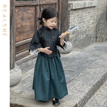 2023 Novo Otrok Določa Kitajski Slog Otroci Obleke za Dekle z Dolgimi Rokavi Srajce, Krila Otroci Oblačila Malček bo Ustrezala