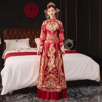 Lepe Phoenix Vezenje Tassel Nekaj Poročno Obleko Elegantno Mandarin Ovratnik Kitajski Zveze Cheongsam Свадебное платье