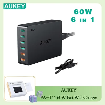 AUKEY PA-T11 60 W 6 Vrat USB EU in ZDA UK Plug Hitro Polnilnik Hitro Polnjenje 3.0 Namizni Polnilec za Mobilni Telefon, Tablični računalnik.