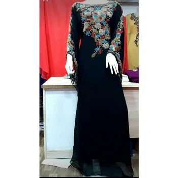 Črna Kaftans Farasha Abaya Obleko V Dubaju Maroko Zelo Fancy Dolgo Obleko Evropski in Ameriški Modni Trend