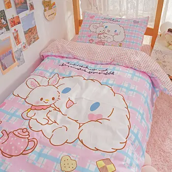 Kawaii Sanrio Serije Anime Risanke Cinnamoroll Kuromi Lepe rjuhe Odeja Pokriva Pillowcases Posteljo Tri-kos Rojstni dan Darila