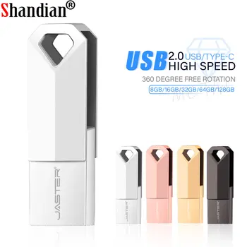 SHANDIAN Kovinski USB Flash Diski 2.0 64GB 100% Realne Zmogljivosti Nepremočljiva Pen Drive 32GB Prosto po Meri Logo Ustvarjalno Darilo U Disk 16GB