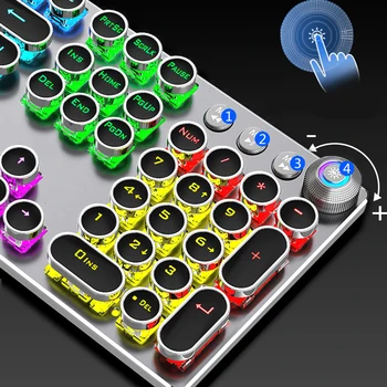 Steampunk Gaming Mehanske Tipkovnice Kovinski Plošči Krog Retro Keycap Osvetljen Žično Računalniških perifernih naprav za Namizni Prenosni računalnik