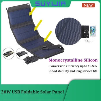 20W 5V Zložljive Sončne celice, USB Izhod 5V 1.6 Max Prenosni Zložljive Nepremočljiva Prostem Kampiranje Power Bank Baterijo Solarni Polnilnik