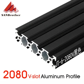 1PCS BLACK 2080 Evropski Standard Eloksiran Aluminij Profil Ekstrudiranje 100-800MM, Dolžina Linearni Železniškega za CNC 3D Tiskalnik V Slot