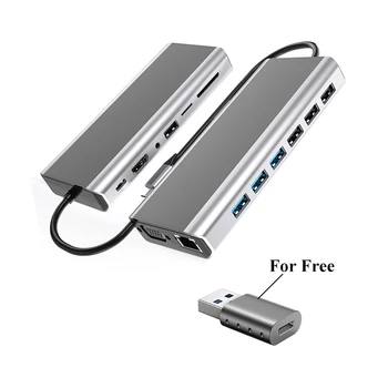 Vroče Prodaje Aluminijevih Zlitin usb-c priklopne postaje USB 3.0 SD/TF Card Reader Več vrata USB C Hub