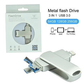 USB 3.0 pomnilniški ključek Strele 64GB 128GB Disk, Flash Drive Za Iphone, ipad, Android Pendrive 3 v 1 pendrive 32GB 256GB