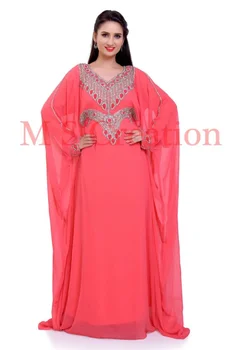 Ženske Lepe Dolgo sleeved Obleko Moroccon Breskev Georgette Obleke Farasha Haljo Dubaj