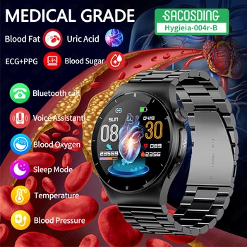 2023 Novo AI Zdravniške Diagnoze Krvnih Maščob Sečne Kisline Bluetooth Klic Glukoze v Krvi Pametno Gledati EKG+PPG Spremljanje Moških Smartwatch