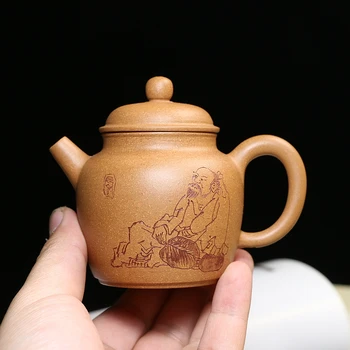 150cc Kitajski Yixing Čajnik Ročno Rumene Gline Zlati DuanNi Strani Čaj Lonec z žogo filter