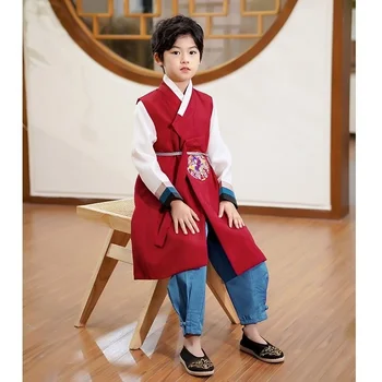 Hanfu Dečke Hanfu Tri Kos Korejski Telovnik Hlače Nastavite Etničnih Manjšin Vezenje Obleko