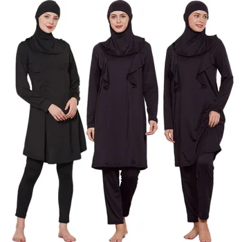3pcs Burkini Ženske Muslimanska oblačila Hidžab Kopalke Skromno Polno Kritje Dolg Rokav Kopalke Islamske kopalke Plažo Plavanje Kostume
