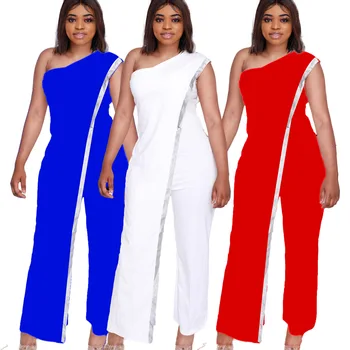 Ženske poletne diagonalno ramenski svetel rob priložnostne jumpsuit