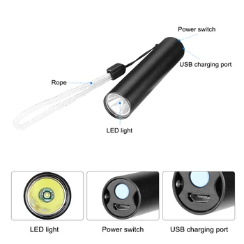 Na prostem Pohodništvo, Kampiranje USB Polnilna Mini XPE LED Prenosna Svetilka 4 Načini Baklo Za Notranje Energije, varčevanje z Nočno Razsvetljavo