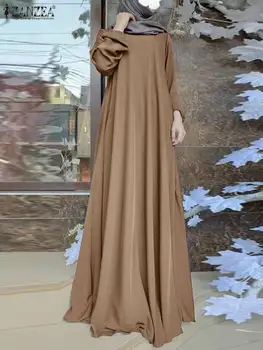 ZANZEA Moda Stranka Sundress Pomlad Dolg Rokav Muslimansko Obleko Ženska O-Vratu Trdna Obleke, Casual Islamska Oblačila Oversize 2023