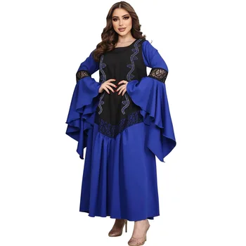 2023 Nove Muslimanske Moda Za Ženske Rinestone Čipke Metulj Rokavi Obleka Dubaj Tam Kaftan Abaya Turški Arabski Stranka Obleko Robe