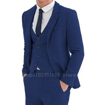 2023 Visoke Kakovosti Moške Obleke Slim Fit Zarezo River Elegantno Formalno 3 Kosov Ženina Poroka Obleke Blazer+Telovnik+Hlače Kostum Homme