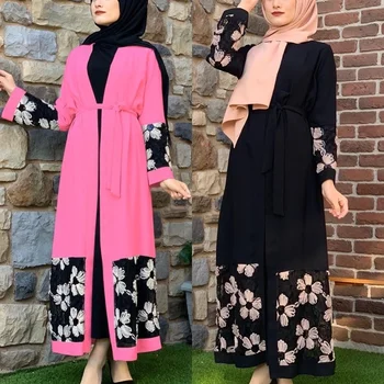 Abayas za Ženske Cvetlični Muslimansko Obleko Abaya Dubaj Haljo Ženske Dolg Rokav Caftan Marocain tam kaftan Islam Eid Mubarak Ramadana Obleke